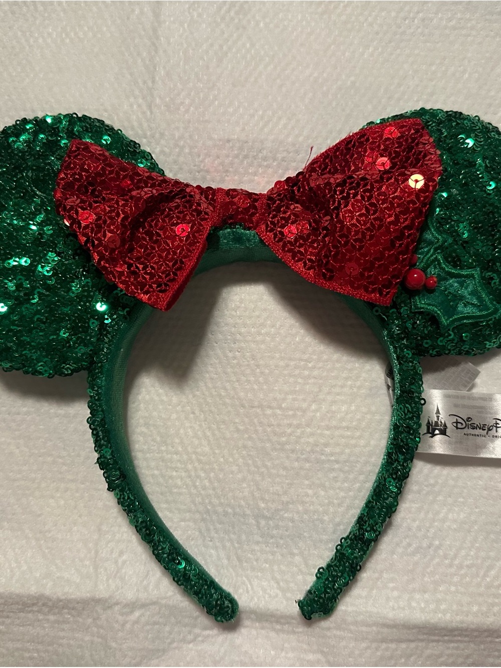 Disney Kids Sequin Minnie Ear Headband - Green and Red